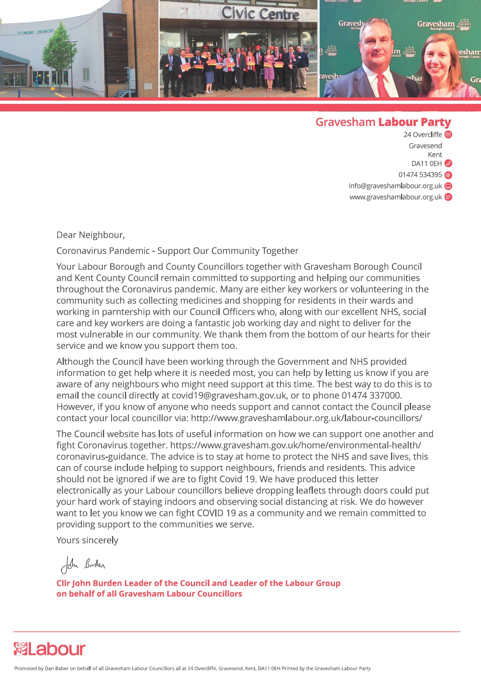 Letter from John Burden - Coronavirus